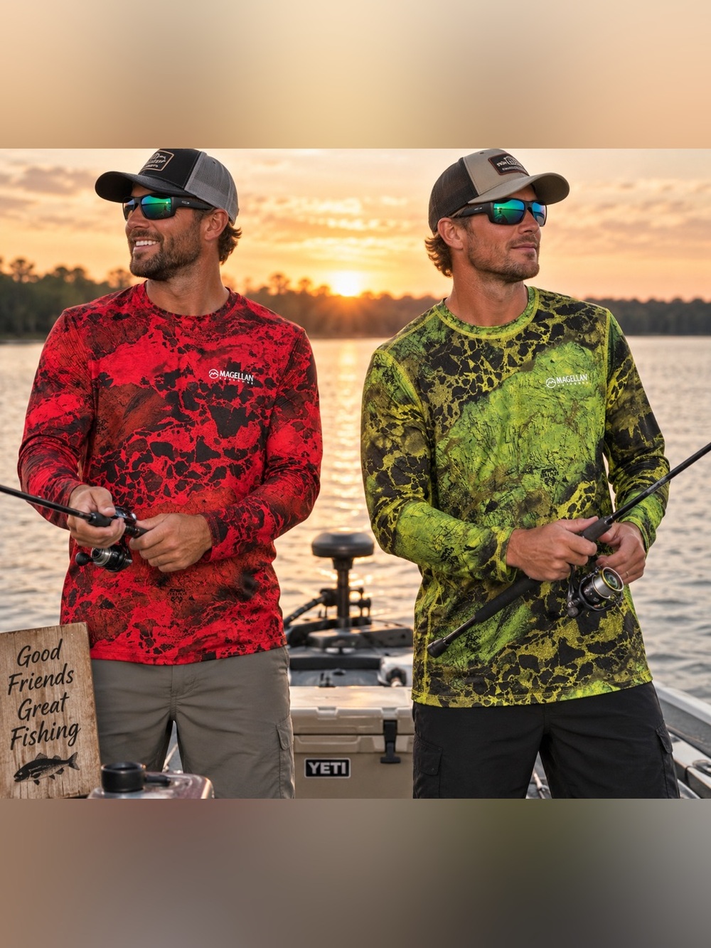 Magellan Outdoors Realtree Fishing Shirts Lot of 2 Long Sleeve Red & Green